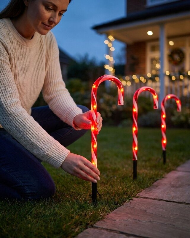4x Solar LED Candy Cane Path Lights - Red & White Garden Stakes | 43cm — image 3