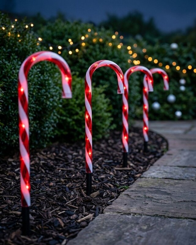4x Solar LED Candy Cane Path Lights - Red & White Garden Stakes | 43cm — image 2