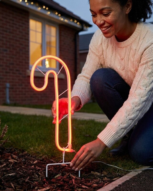 LED Christmas Candy Cane Neon Flex Path Light - Red Solar Garden Stake | 36cm — image 3