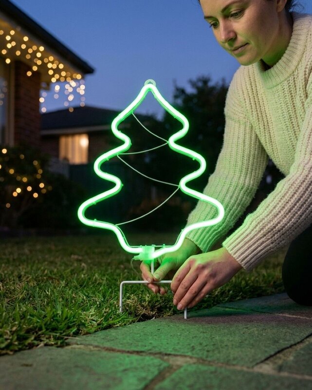 LED Christmas Tree Neon Flex Path Light - Green Solar Garden Stake | 32cm — image 3