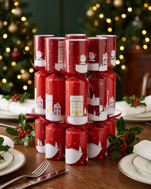 50x Town Scene With Santa Pattern Christmas Bon Bons (Crackers) | 30cm — image 2