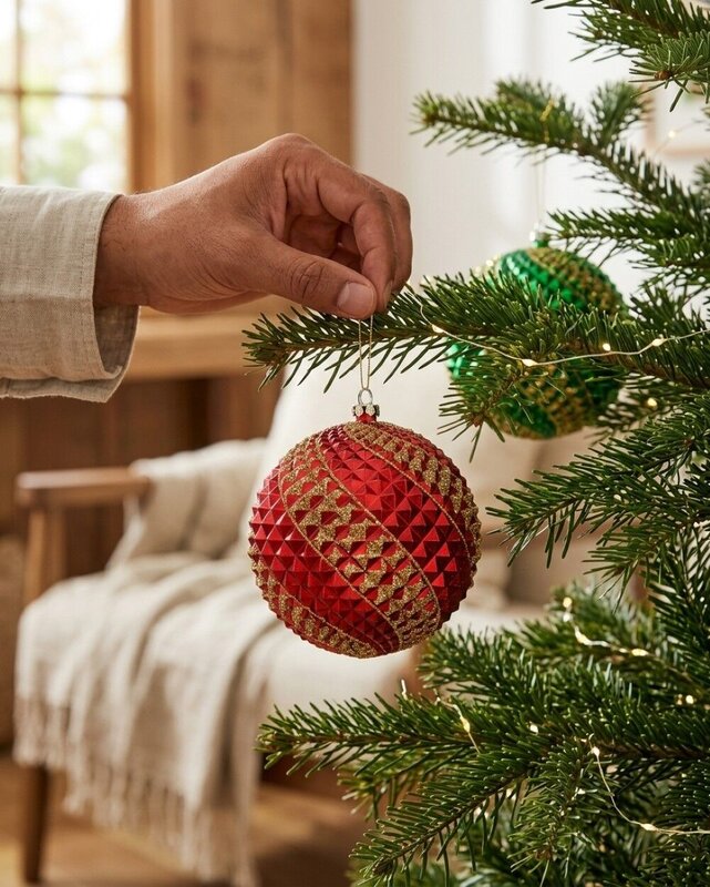 4x Dynamic Red & Green Signature Durian Gold Swirl Baubles | 10cm — image 4