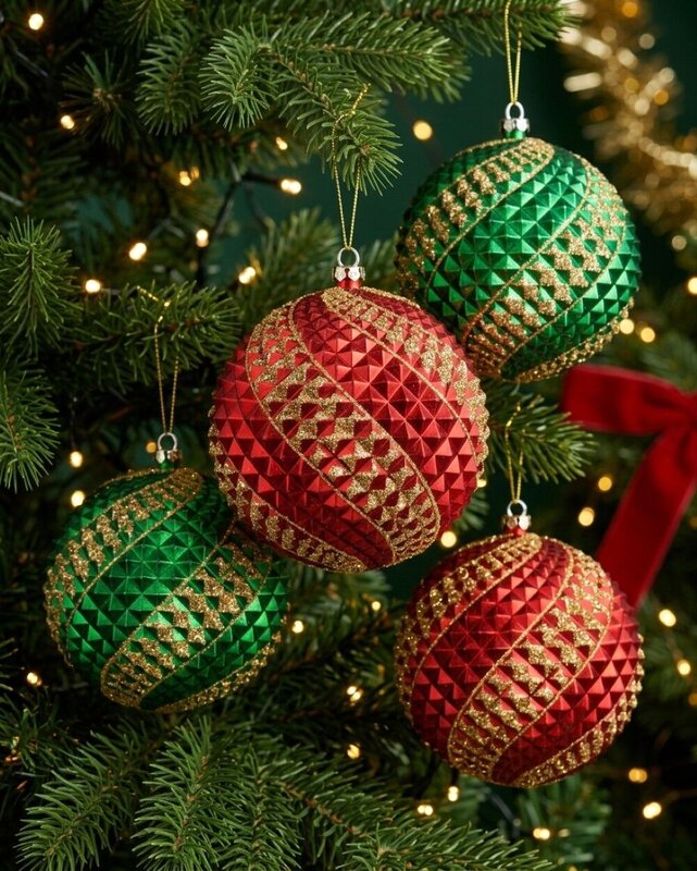 4x Dynamic Red & Green Signature Durian Gold Swirl Baubles | 10cm — image 2