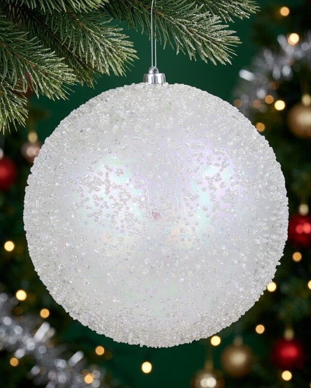 Clear Iridescent Beaded Monumental Large Display Bauble | 30cm — image 2