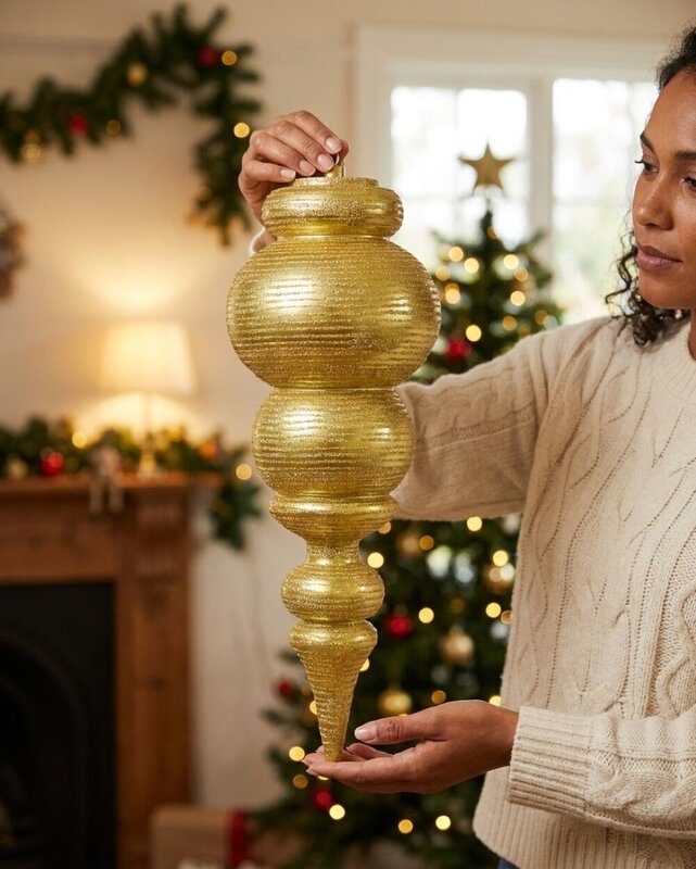 Metallic Gold Glitter Striped Large Display Ellipsoid Finial | 55cm — image 3