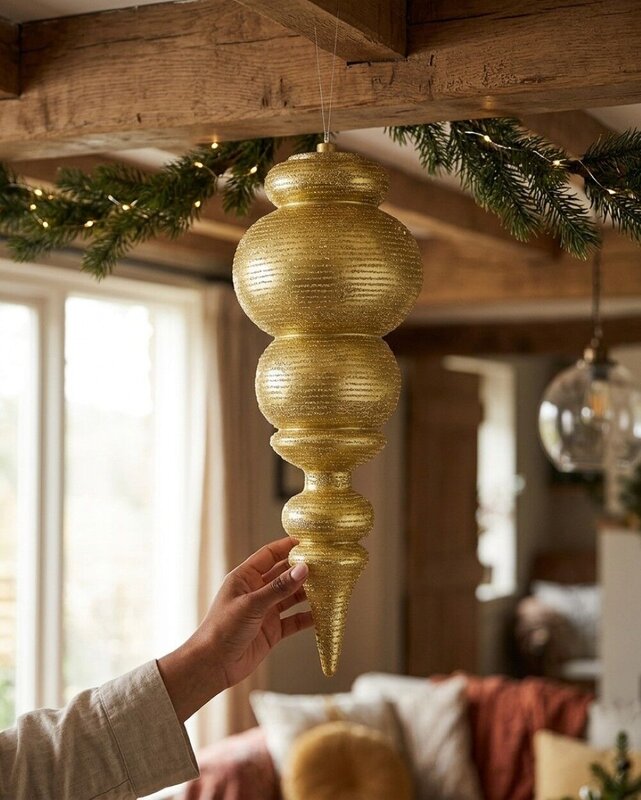 Metallic Gold Glitter Striped Large Display Ellipsoid Finial | 55cm — image 4