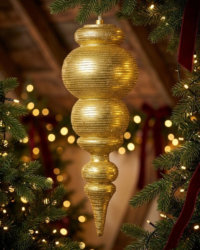 Metallic Gold Glitter Striped Large Display Ellipsoid Finial | 55cm — image 2