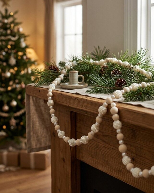 Cream Pearl & Natural Wood Radiant Beaded Garland | 1.8m — image 4