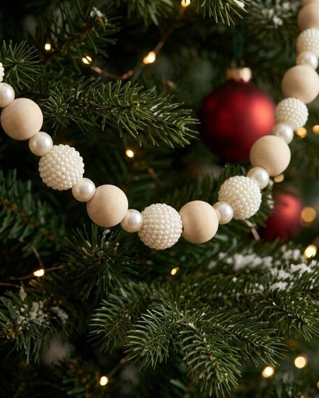 Cream Pearl & Natural Wood Radiant Beaded Garland | 1.8m — image 2