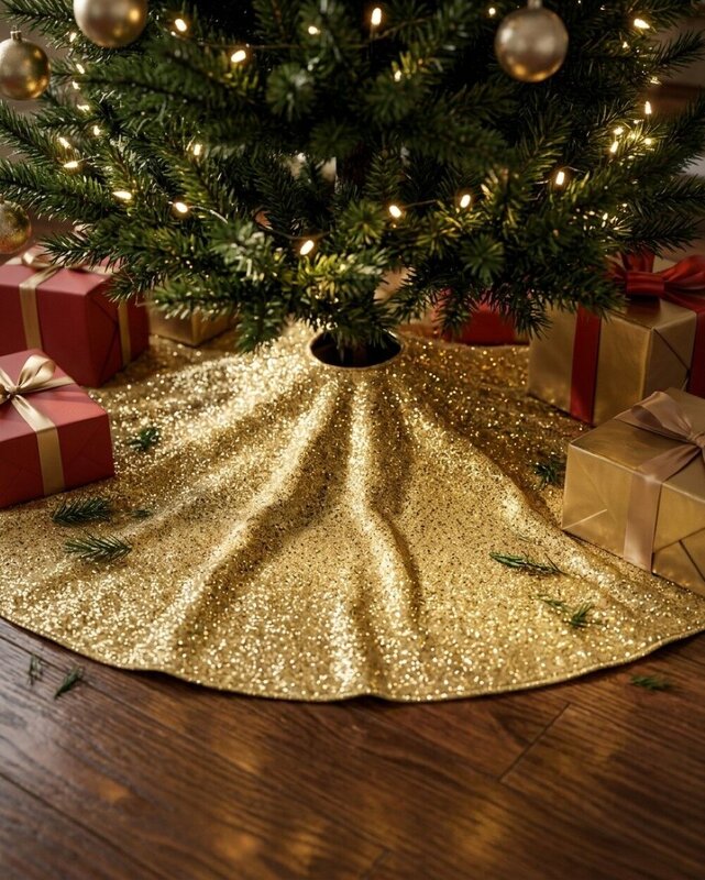 1.2m Metallic Gold Sequin & Glitter Starburst Christmas Tree Skirt — image 2