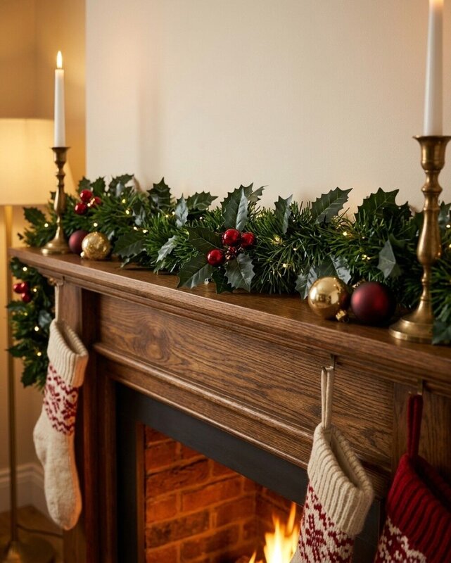 Classic 8ply Holly & Red Berries Fir Christmas Tinsel Garland | 5m x 90mm — image 2