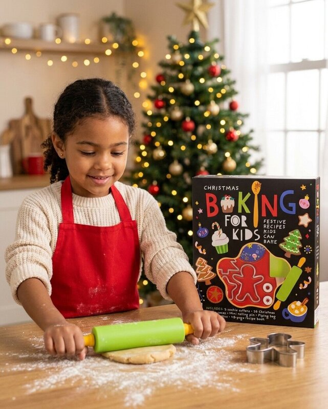 Kids Christmas Baking & Cookie Cutter Kit With 48-Page Recipe Book | 11 Pieces — image 3