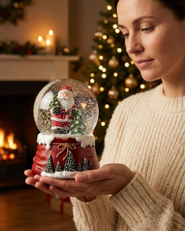 10cm Santa & Pine Trees Wind Up Musical Waterball Snow Globe — image 3
