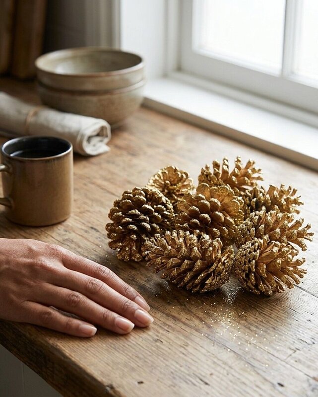Natural Large Gold Glittered Pinecones | 200g — image 4