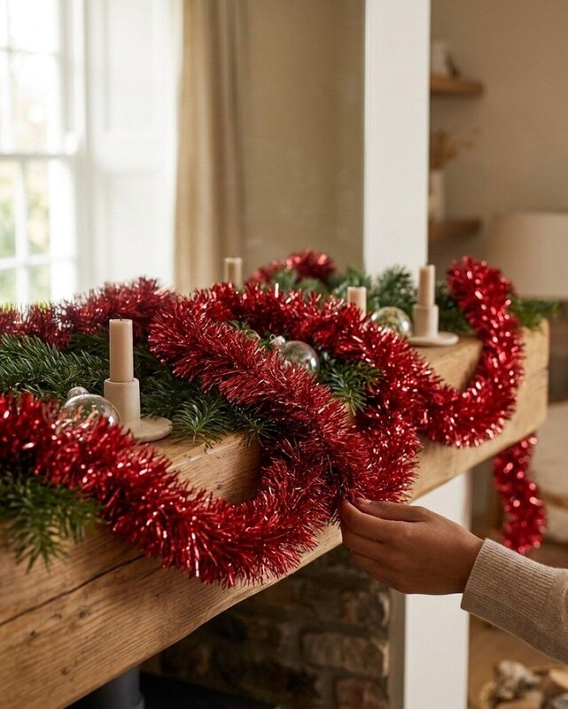 Premium 8ply Red Metallic Fir Christmas Tinsel Garland | 5m x 10cm — image 4
