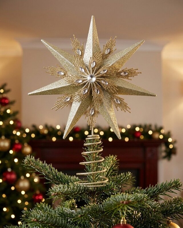 Large Champagne & Gold Glitter Layered Christmas Tree Topper | 33cm — image 2