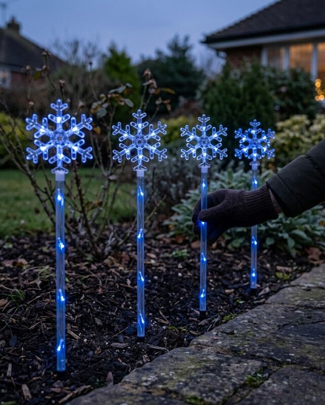 4x Solar LED Christmas Snowflake Path Lights - Blue Garden Stakes | 67cm — image 2