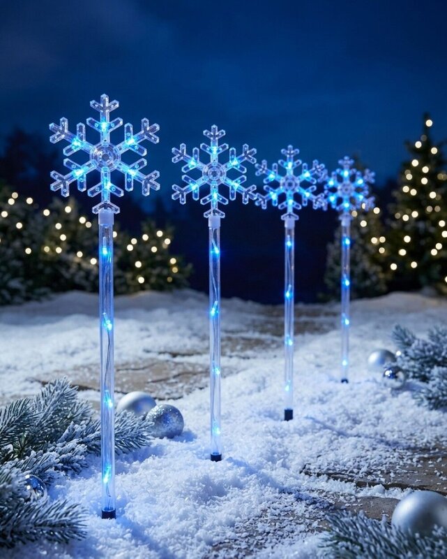 4x Solar LED Christmas Snowflake Path Lights - Blue Garden Stakes | 67cm — image 4