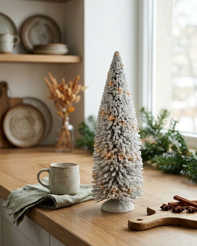 White Snow Flocked LED Pine Tree Village Scenery | 31cm — image 4