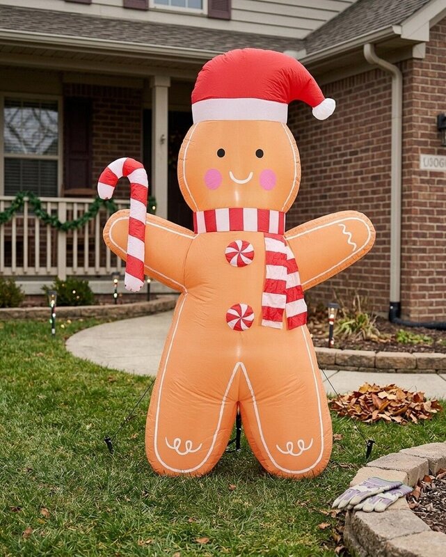 1.8m Gingerbread Man With Candy Cane | LED Outdoor Inflatable — image 4