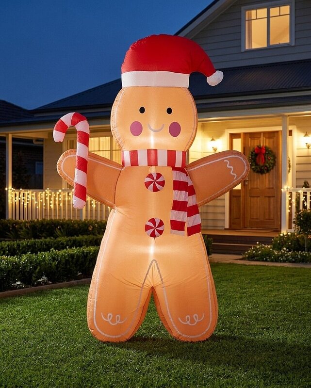 1.8m Gingerbread Man With Candy Cane | LED Outdoor Inflatable — image 2