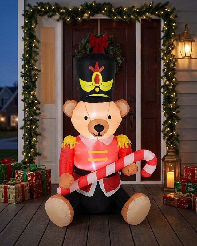 1.6m Teddy Bear Soldier With Candy Cane | LED Outdoor Inflatable — image 2