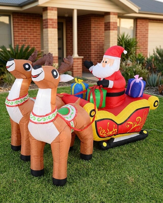2.1m Santa In Sleigh With Two Reindeer | LED Outdoor Inflatable — image 4