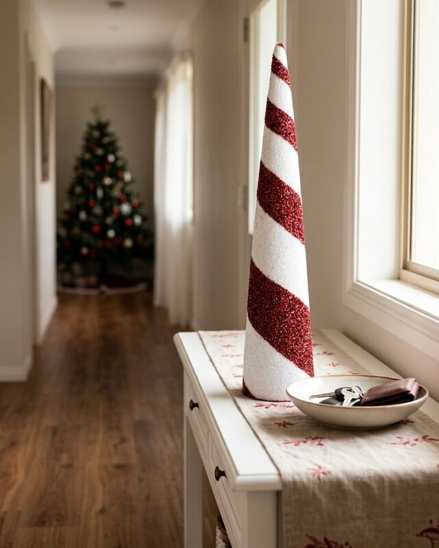 Red & White Swirl Christmas Large Conical Tree Tinsel Plaque Ornament | 92cm — image 4