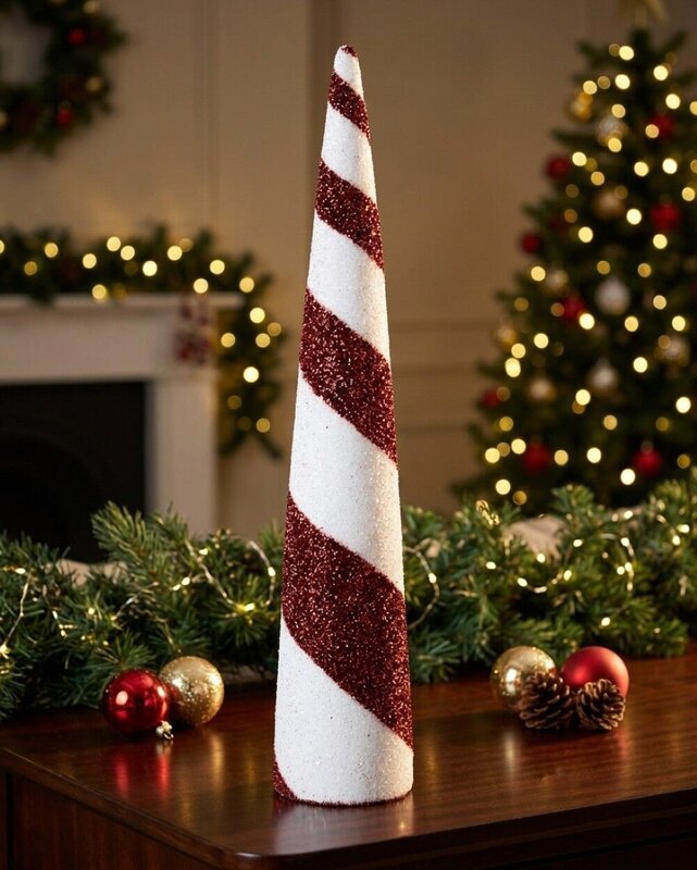 Red & White Swirl Christmas Large Conical Tree Tinsel Plaque Ornament | 92cm — image 2
