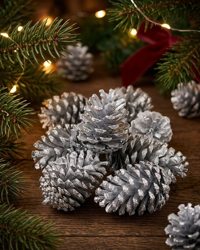 Natural Large Silver Glittered Pinecones | 200g — image 2