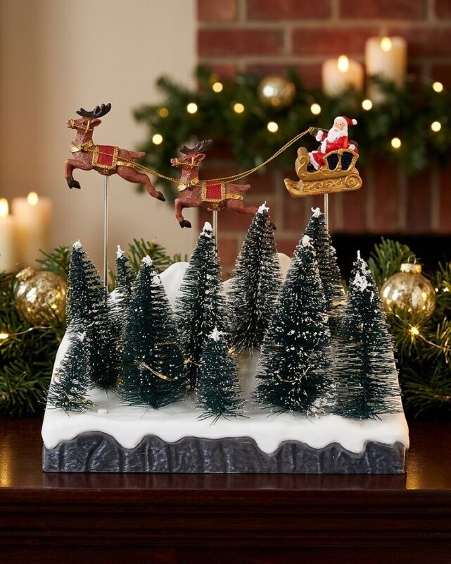 Animated Flying Santa Sleigh Over Snowy Forest With LED Lights | 21cm — image 2