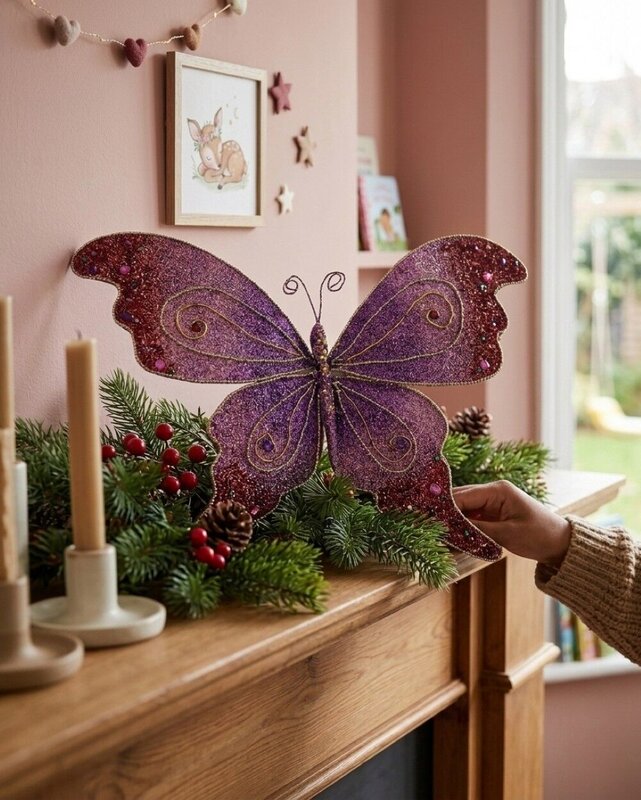 Large Purple To Pink Bejeweled Butterfly Christmas Clip Pick | 52cm — image 4
