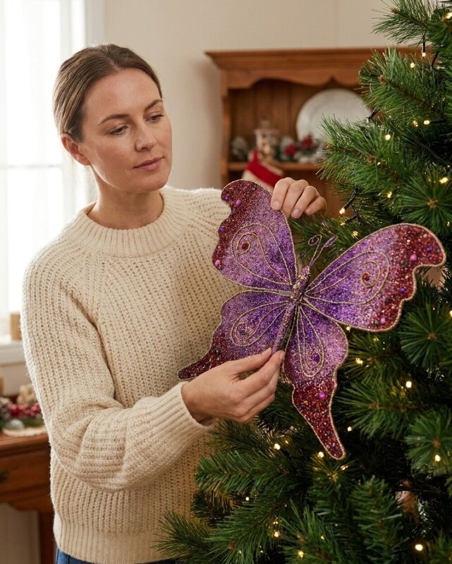 Large Purple To Pink Bejeweled Butterfly Christmas Clip Pick | 52cm — image 3