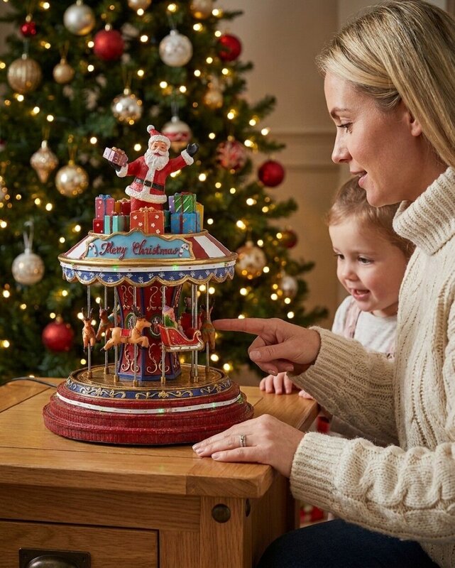 Animated Musical Santa Christmas Carousel With Chasing LED Lights | 27cm — image 3