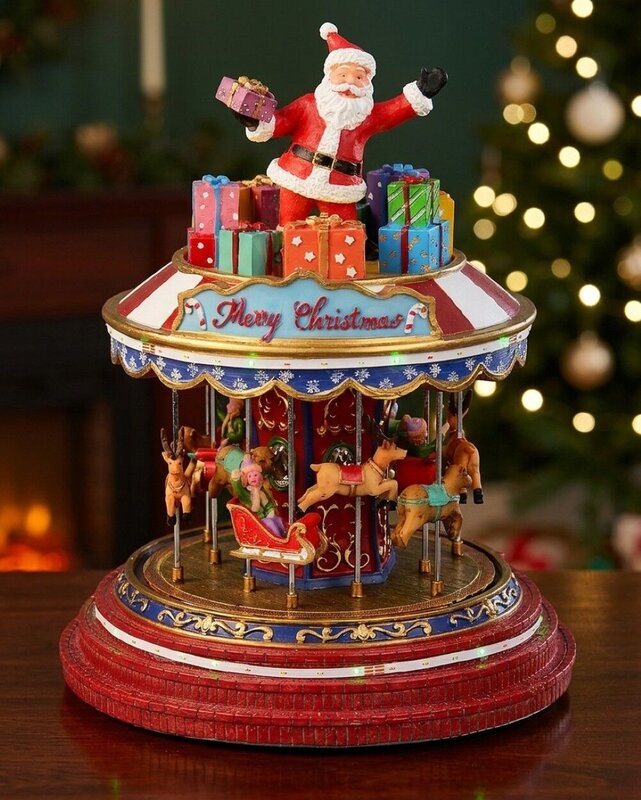 Animated Musical Santa Christmas Carousel With Chasing LED Lights | 27cm — image 2