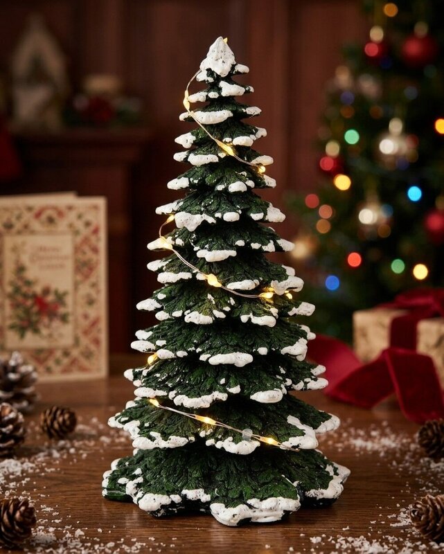LED Snow Tipped Pine Tree Village Scenery | 17cm — image 2