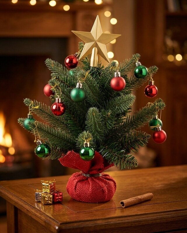40cm Norway Spruce Decorated Tabletop Tree | 40 Tips & Red Hessian Base — image 2