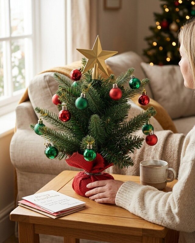40cm Norway Spruce Decorated Tabletop Tree | 40 Tips & Red Hessian Base — image 4
