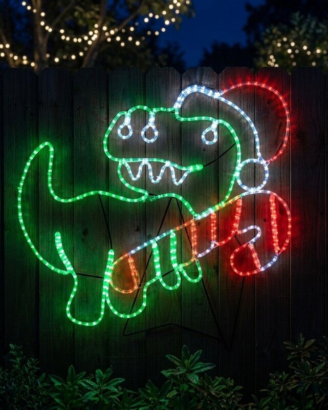1.1m Dynamic Dinosaur With Candy Cane Outdoor Christmas LED Light Display — image 2