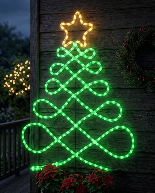 81cm Green & Orange Wavy Loop Pattern Christmas Tree Light Display — image 4