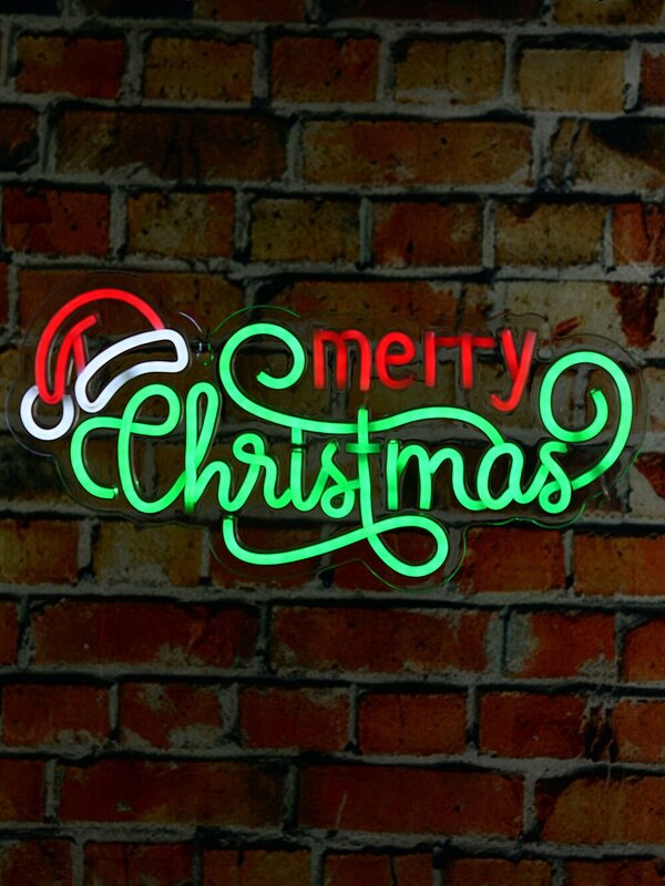 42cm Merry Christmas & Santa Hat Neon LED Display On Acrylic Board — image 5