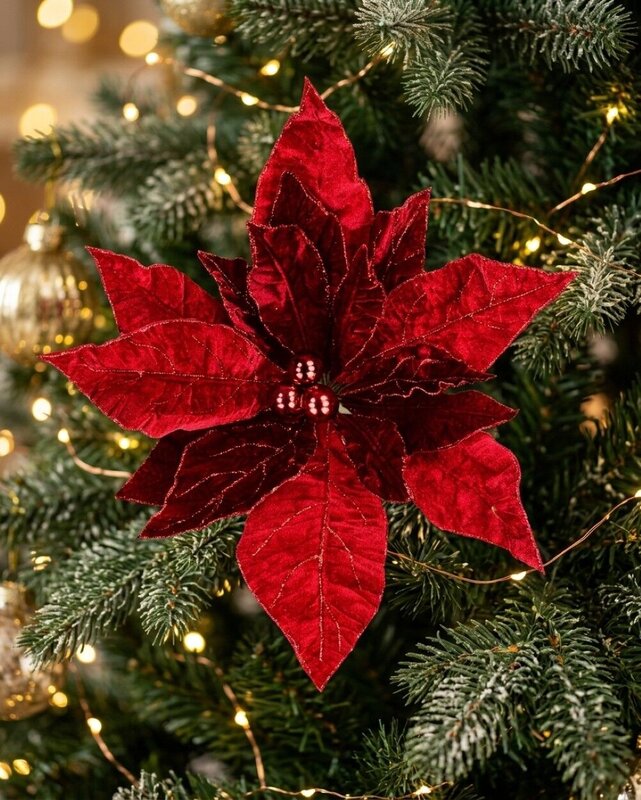 Giant Red Velour Poinsettia With Glitter Christmas Tree Clip Pick | 55cm — image 4