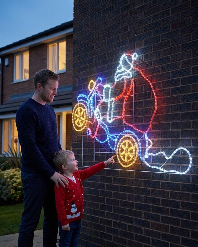 1.5m Dynamic Taking Off Santa On Motorcycle Christmas LED Light Display — image 3