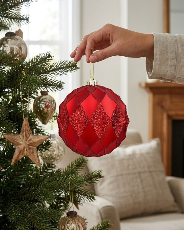 2x Dynamic Red Grand Diamond Textured Glitter Baubles | 15cm — image 4