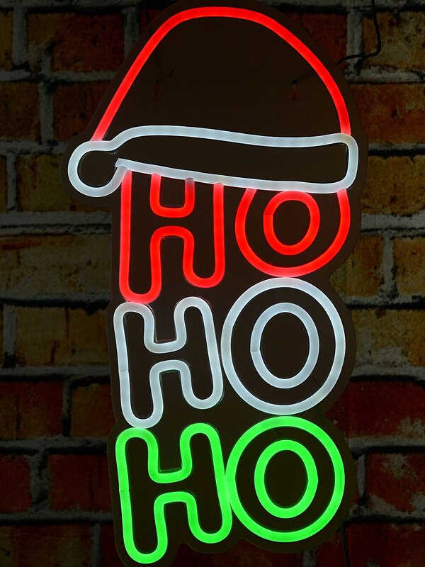 40cm Vertical Ho Ho Ho & Santa Hat Neon LED Light Display On Acrylic Board — image 5