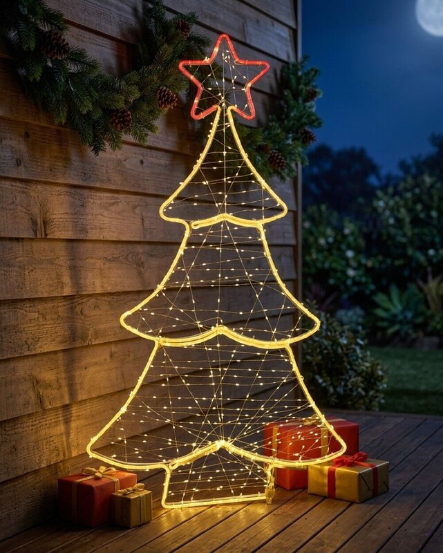 98cm Warm White Neon & String LED Christmas Tree With Red Star Light Display — image 4