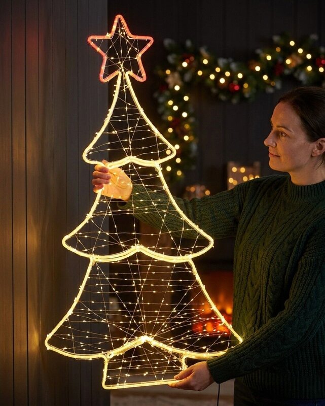 98cm Warm White Neon & String LED Christmas Tree With Red Star Light Display — image 3