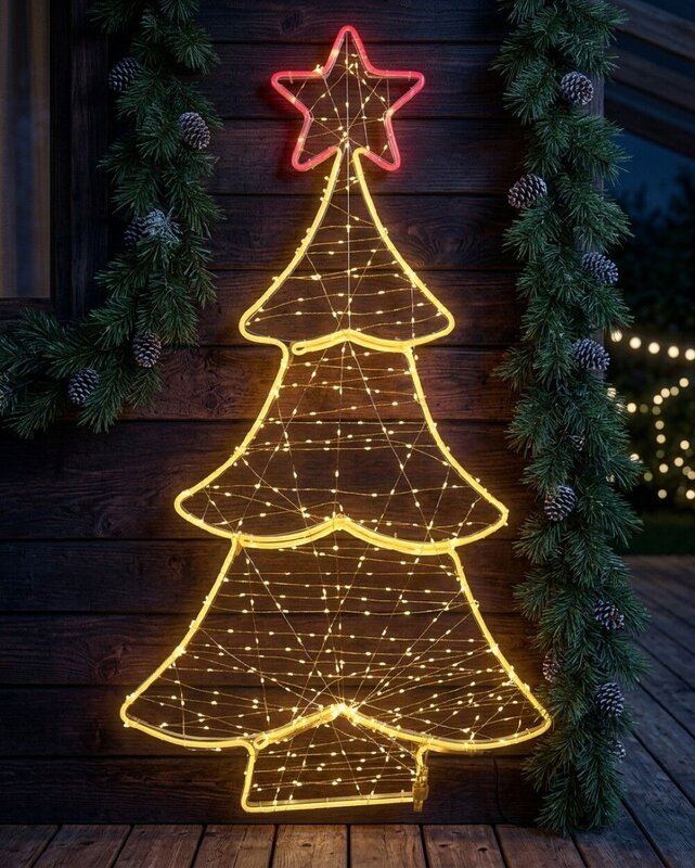 98cm Warm White Neon & String LED Christmas Tree With Red Star Light Display — image 2