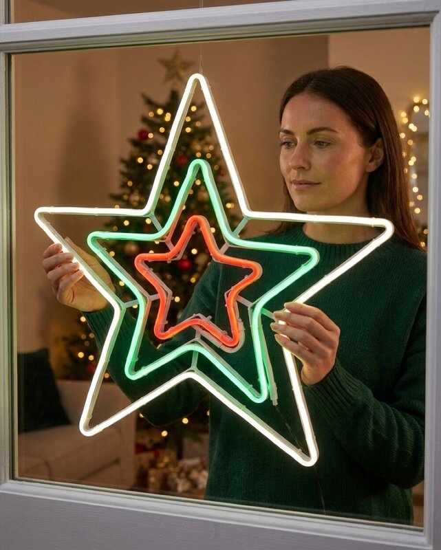 51cm Concentric Stars Outdoor Red Green & Cool White Neon LED Light Display — image 3