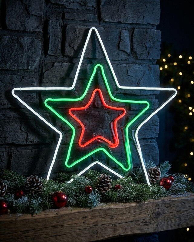 51cm Concentric Stars Outdoor Red Green & Cool White Neon LED Light Display — image 4